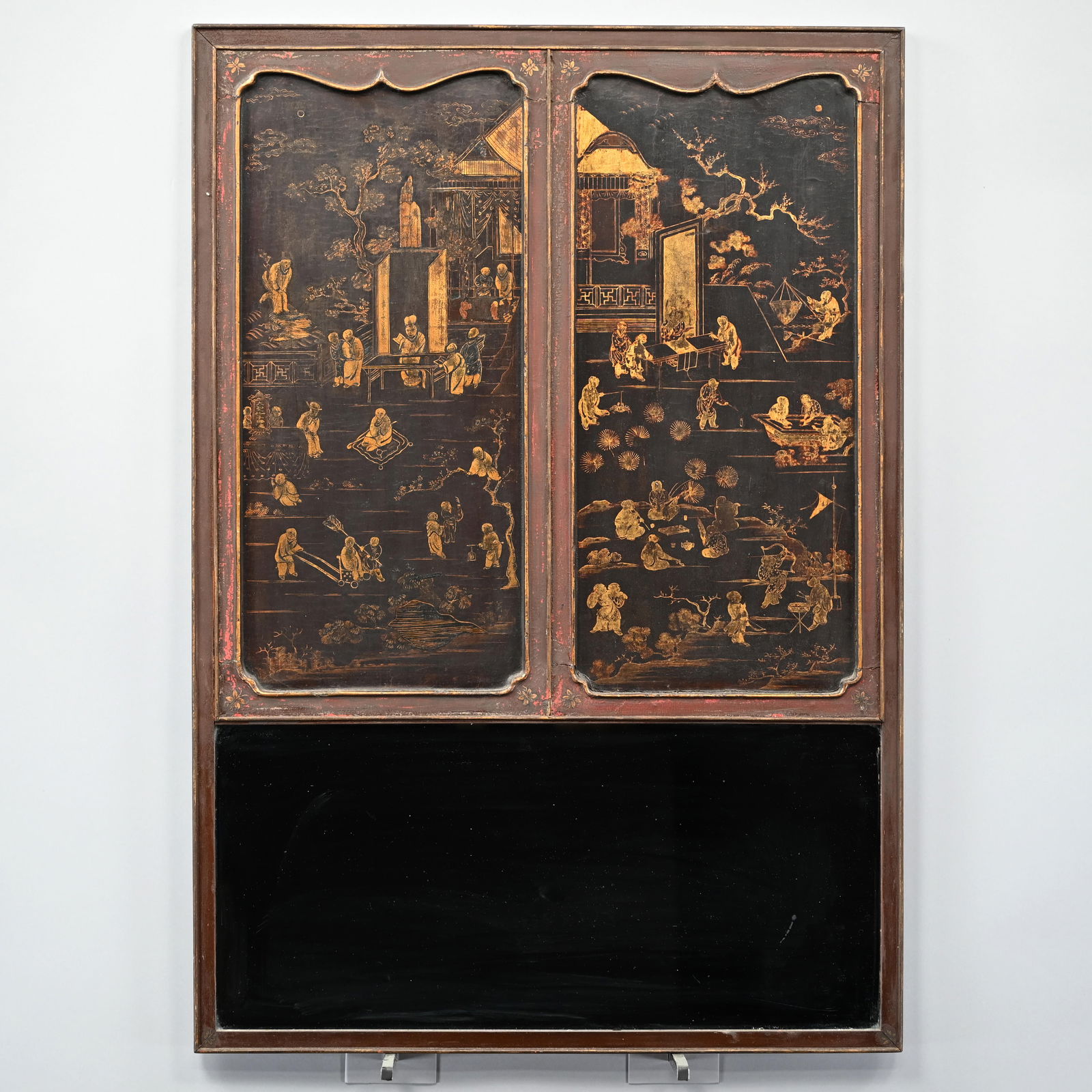 Chinese Painted and Gilt Trumeau Mirror (1 of 3)