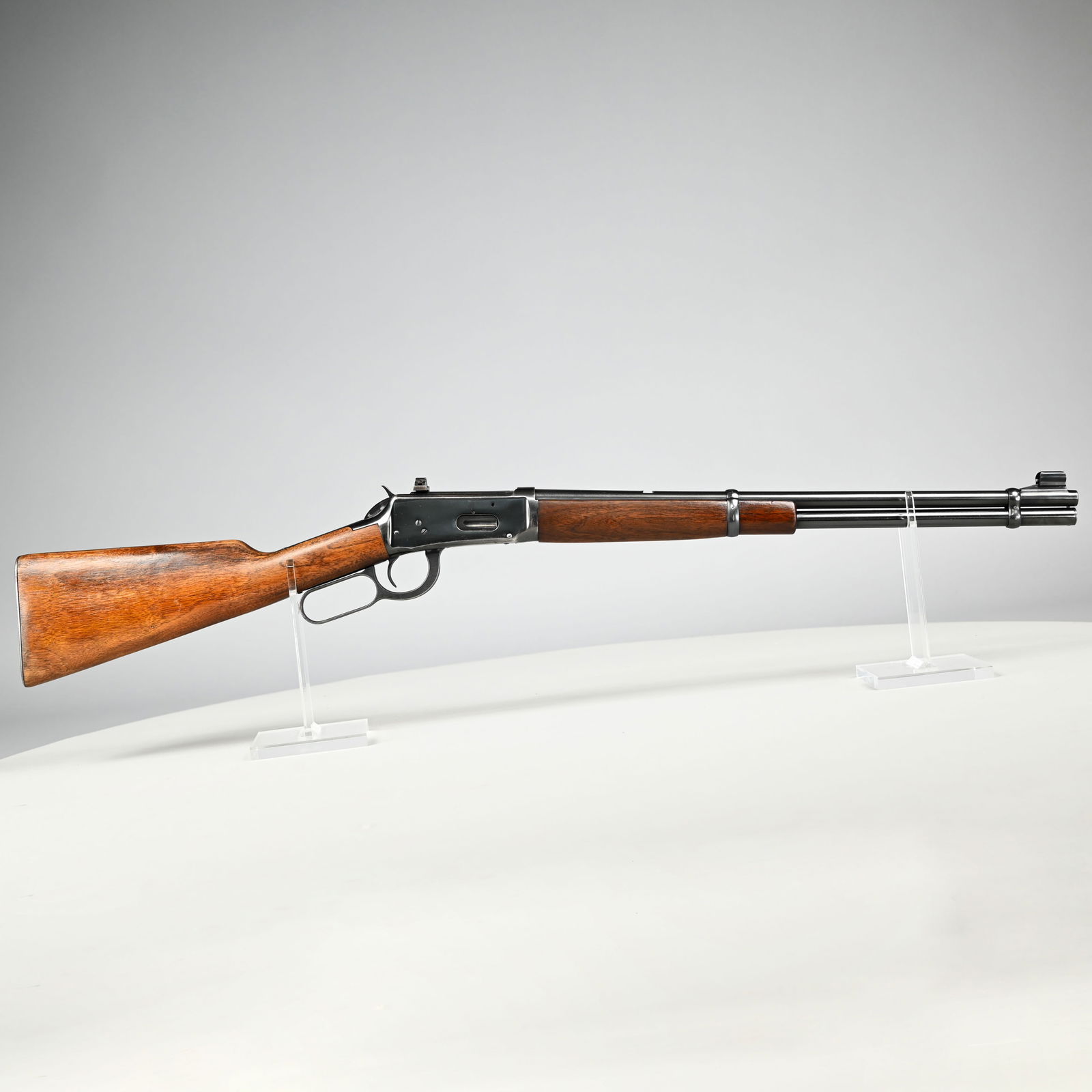 Winchester Model 94 Lever Action Carbine, .32 WS: Winchester Model 94 Lever Action Carbine, Cal. 32 WS, Manufactured 1950. Serial #1666191, the 20-inch barrel with hooded ramped bead front sight, rear sight missing, fitted with Redfield adjustable pe