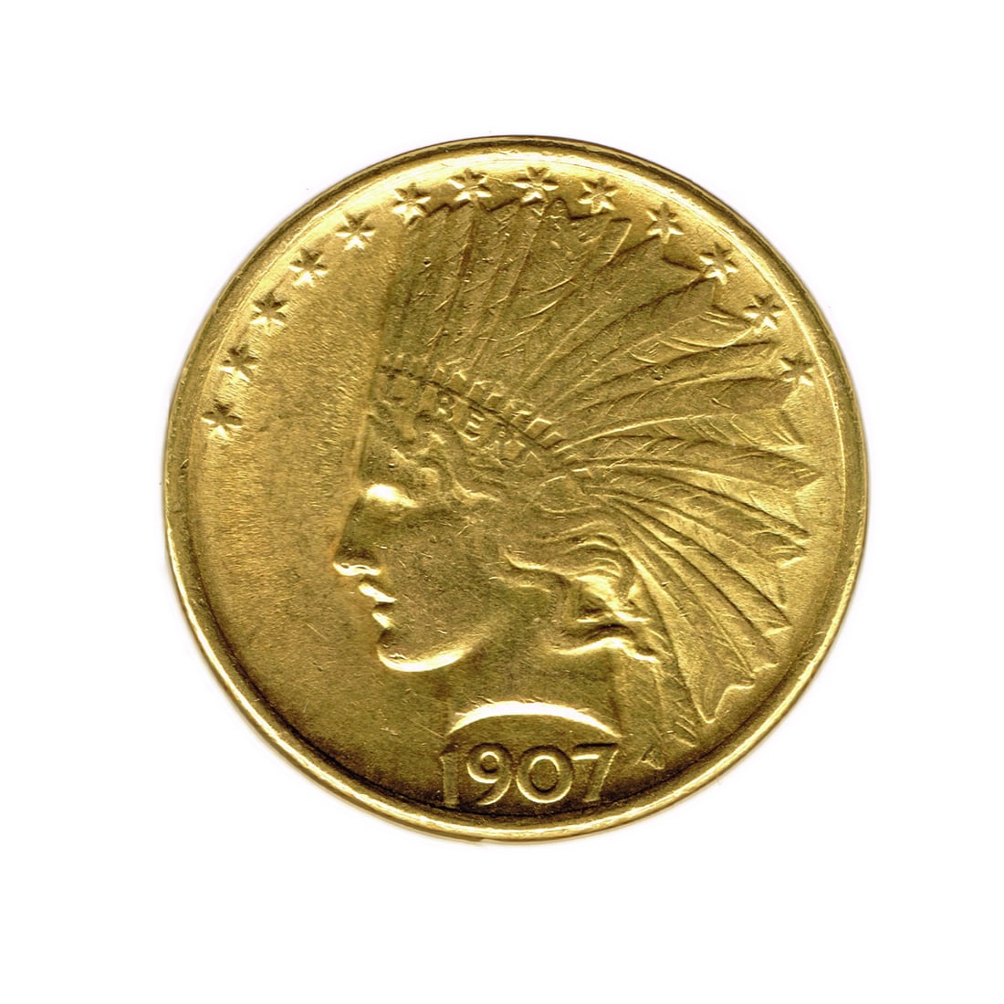 1907 US Gold $10 Indian Eagle, Type 2, Rolled Edge (1 of 2)