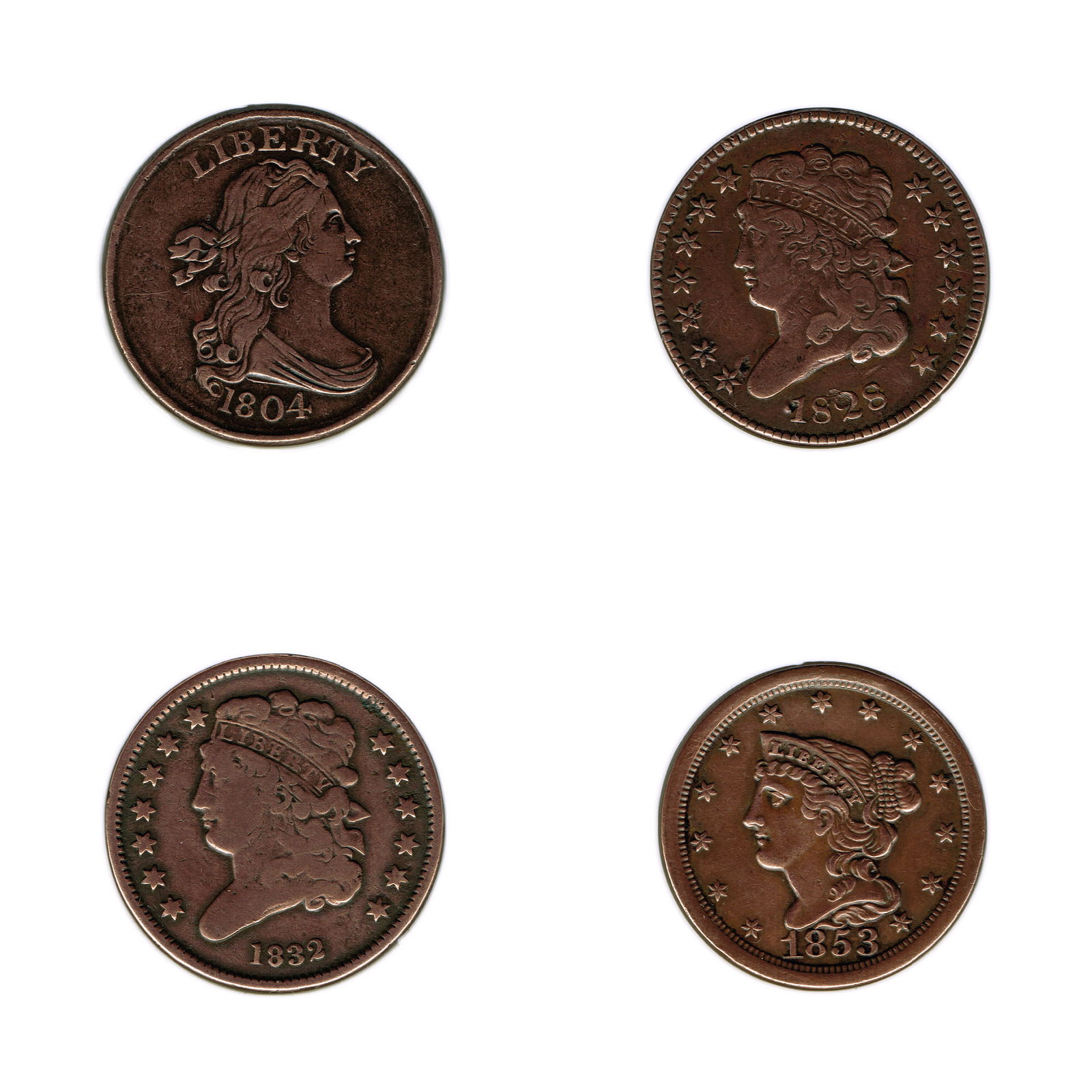 Lot of Four US Half-Cents (1 of 2)