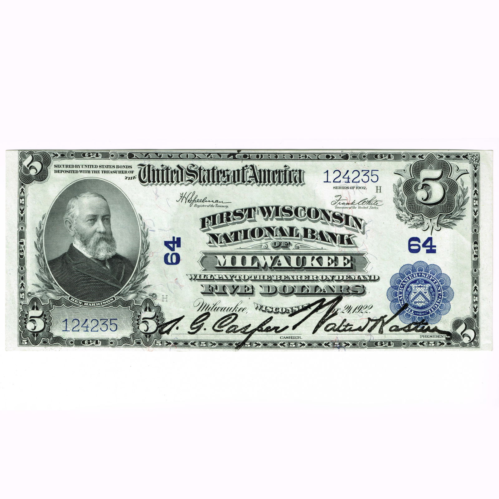 1902 First Wisconsin $5 National Lg. Currency Note (1 of 2)