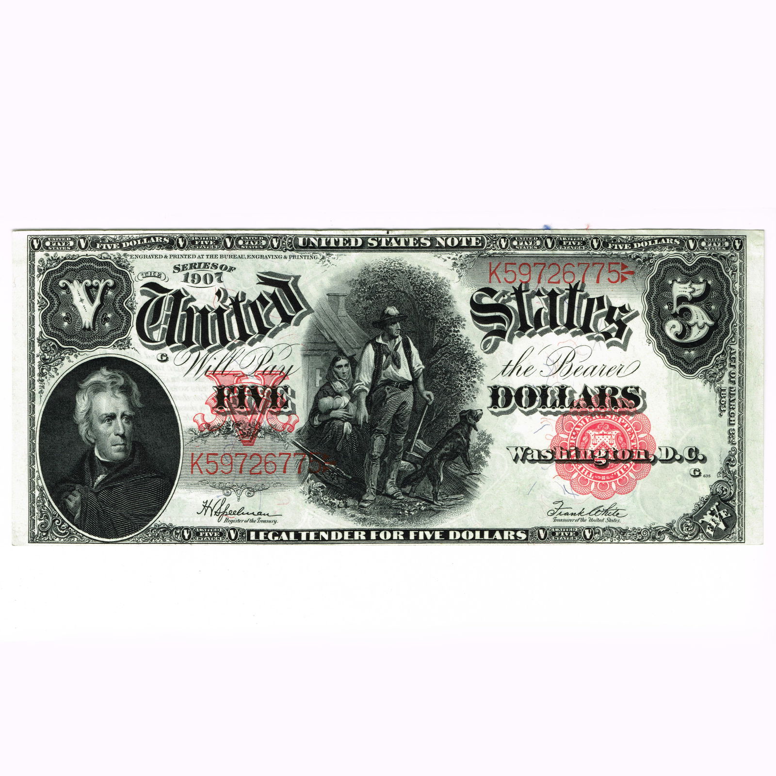 1907 US $5 "Woodchopper" Legal Tender Large Note (1 of 2)