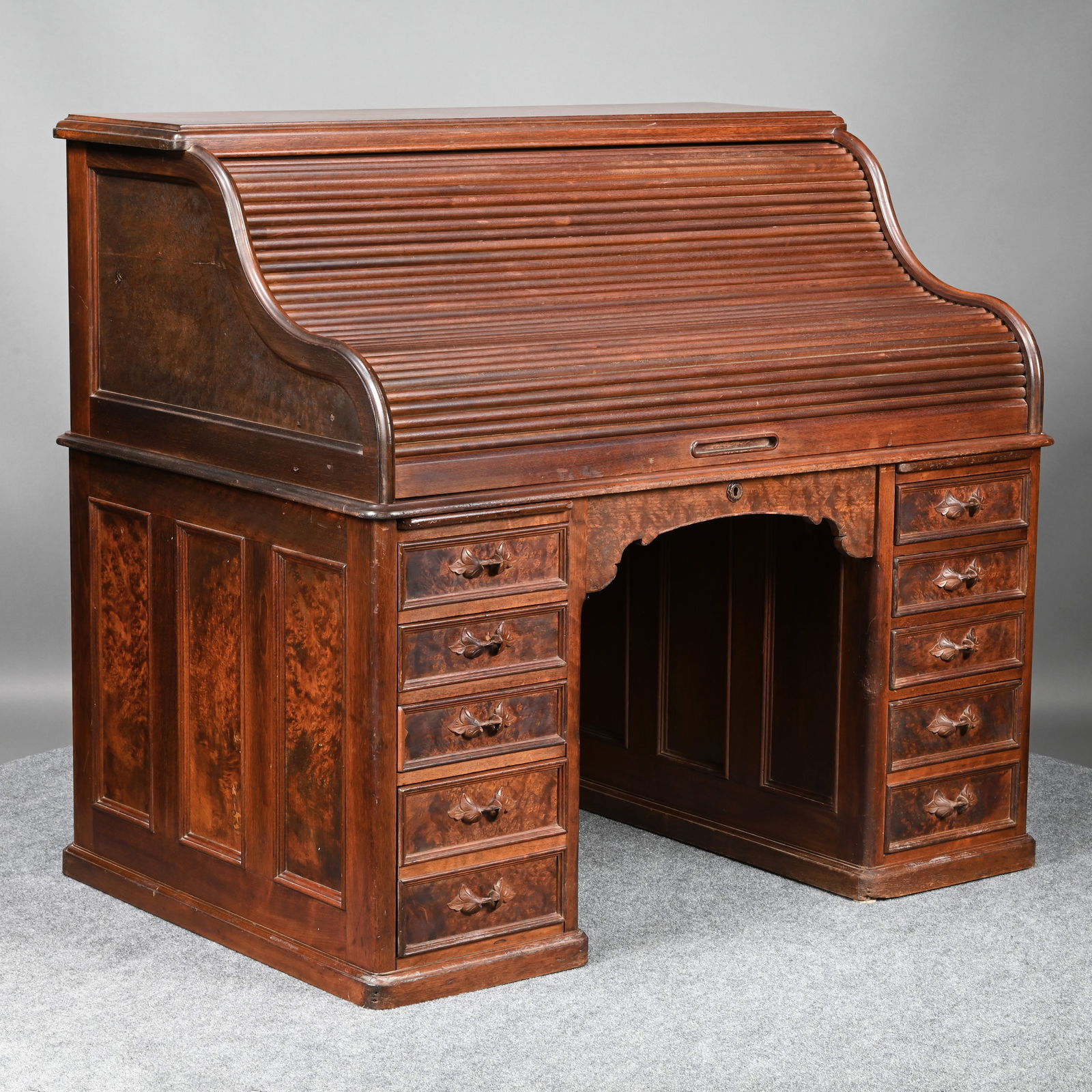 American Walnut and Burl Walnut S-Roll Top Desk (1 of 12)