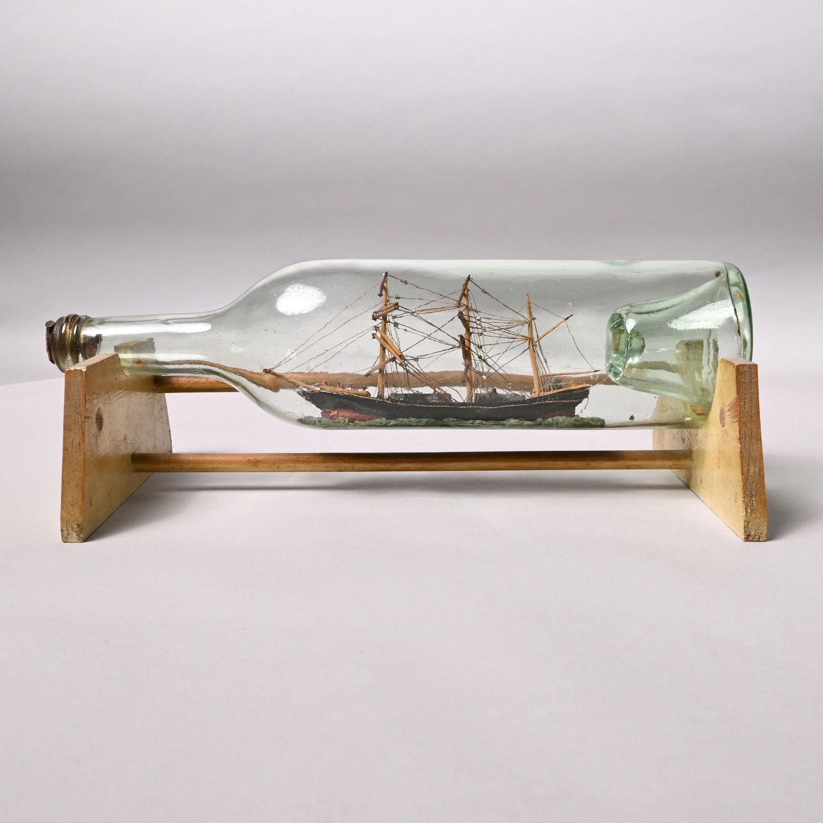 Folk Art Painted Wood Ship in a Bottle (1 of 7)