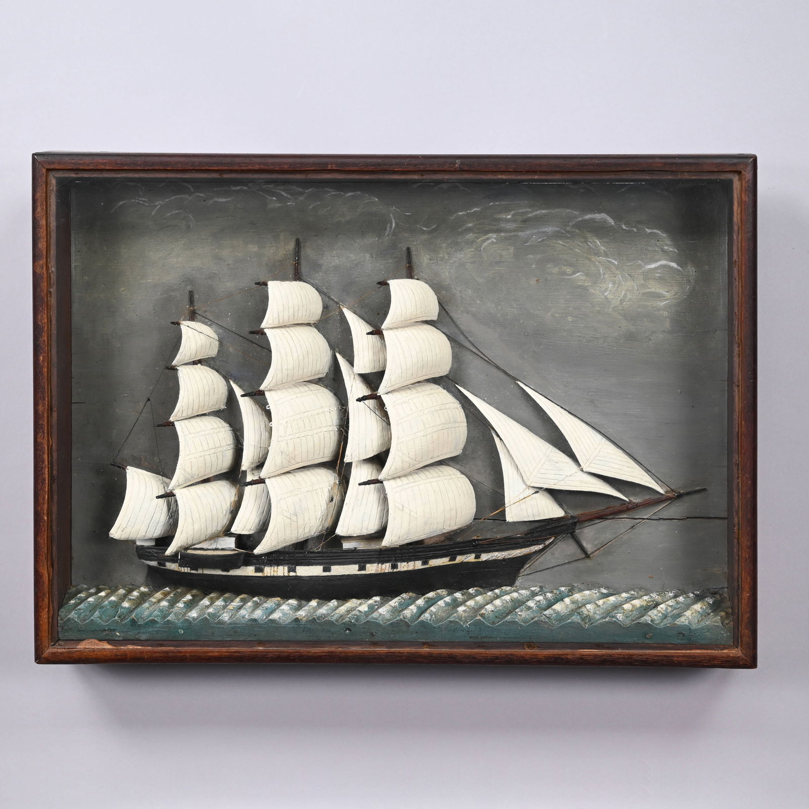 Carved and Painted Wood Half Hull Ship Diorama (1 of 7)