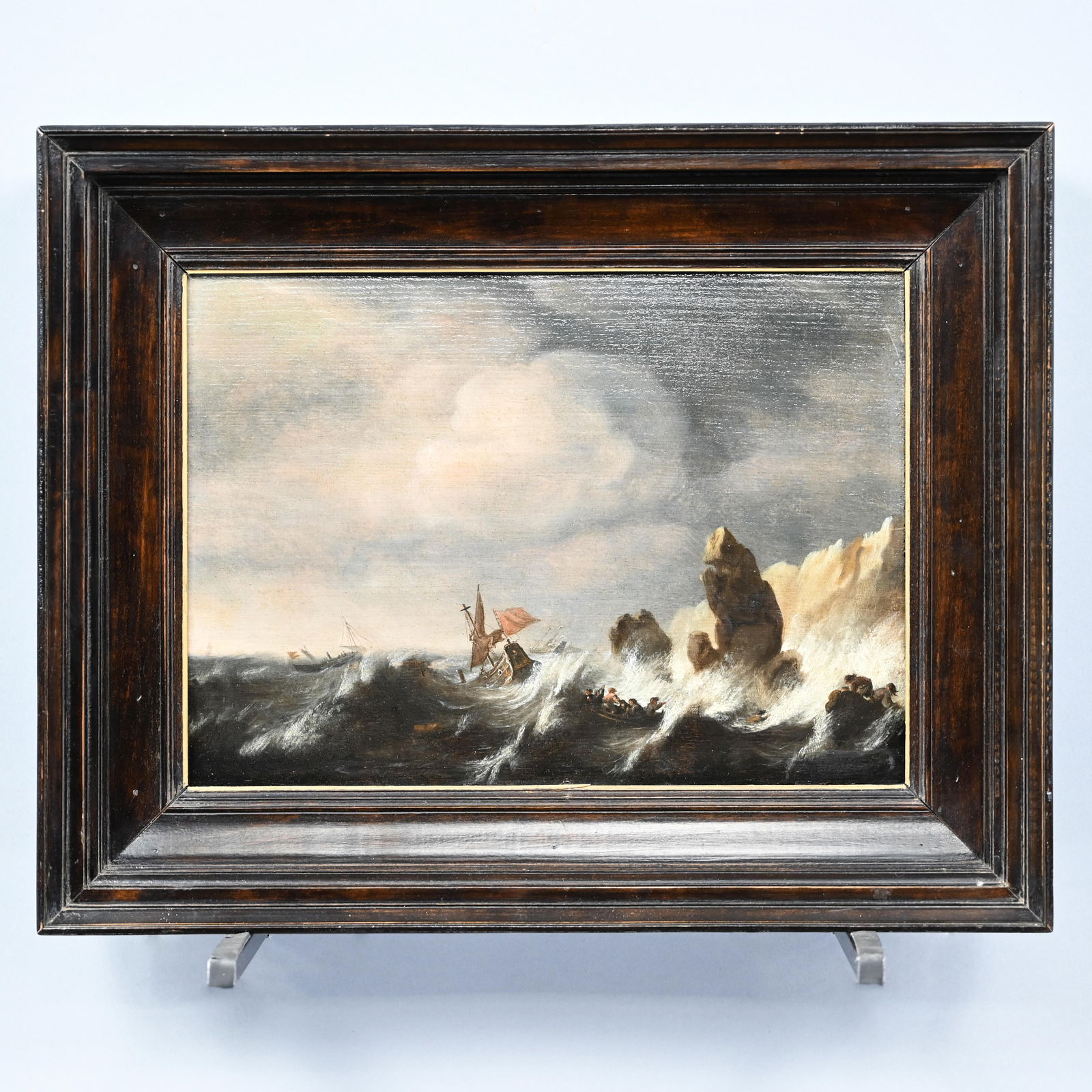 Dutch School - Shipwrecks in Stormy Seas: Dutch School. Shipwrecks in Stormy Seas. Oil on panel, (9.875 x 14 inches). Frame: H: 15.25 in., W: 19.25 in., D: 2.375 in.