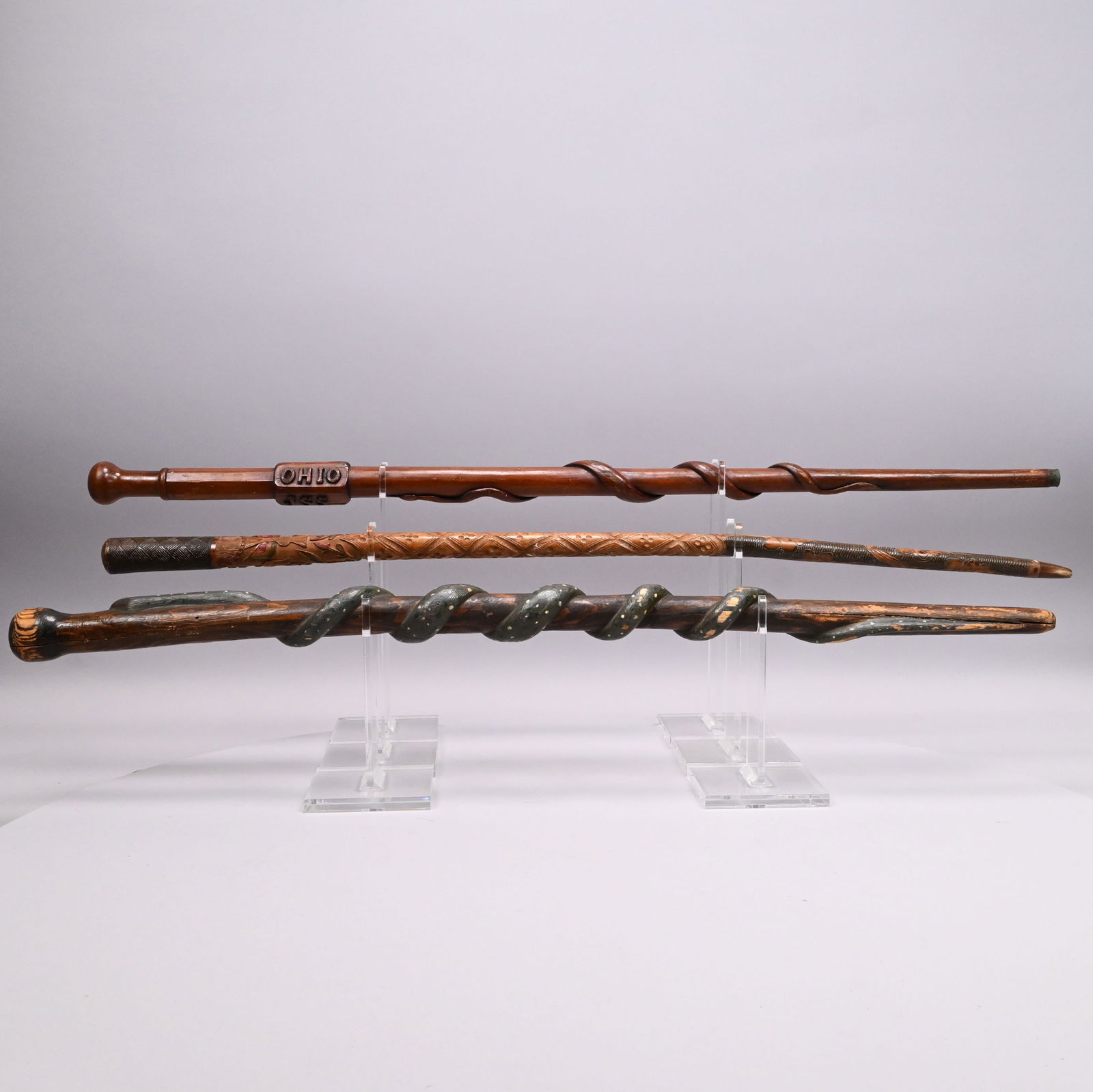 Three Carved Horn and Wood Walking Sticks (1 of 13)
