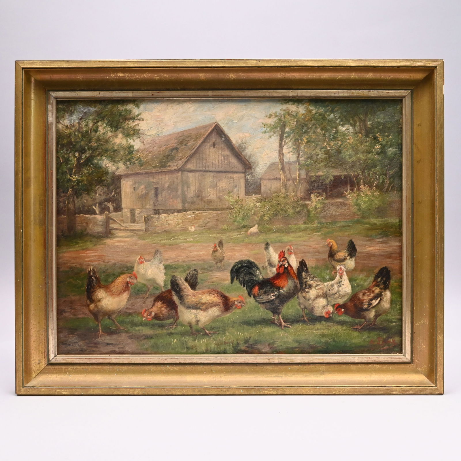 August Laux - Rooster and Hens in a Barnyard (1 of 3)