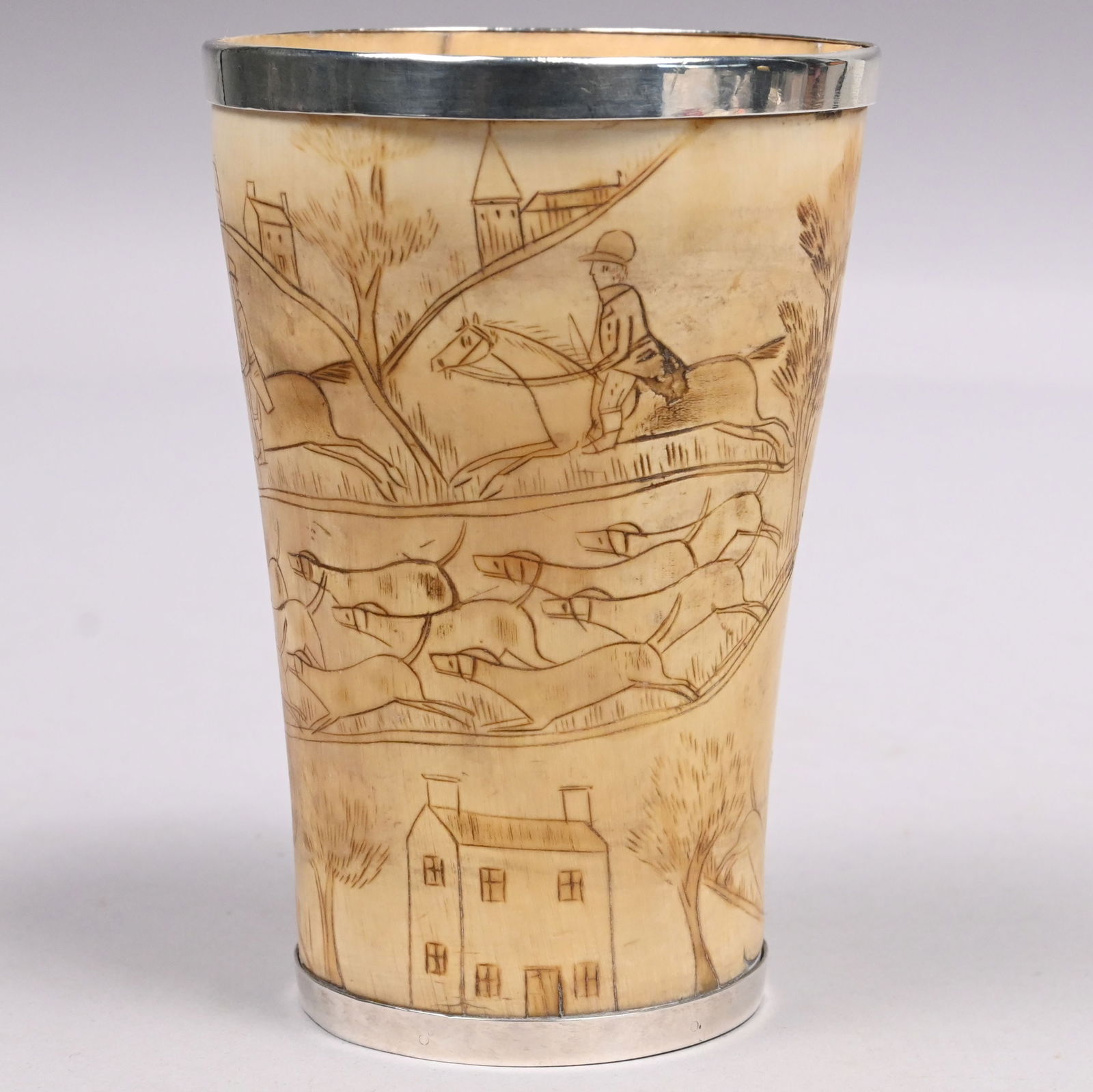 English Silver-Mounted Horn Pictorial Beaker (1 of 6)