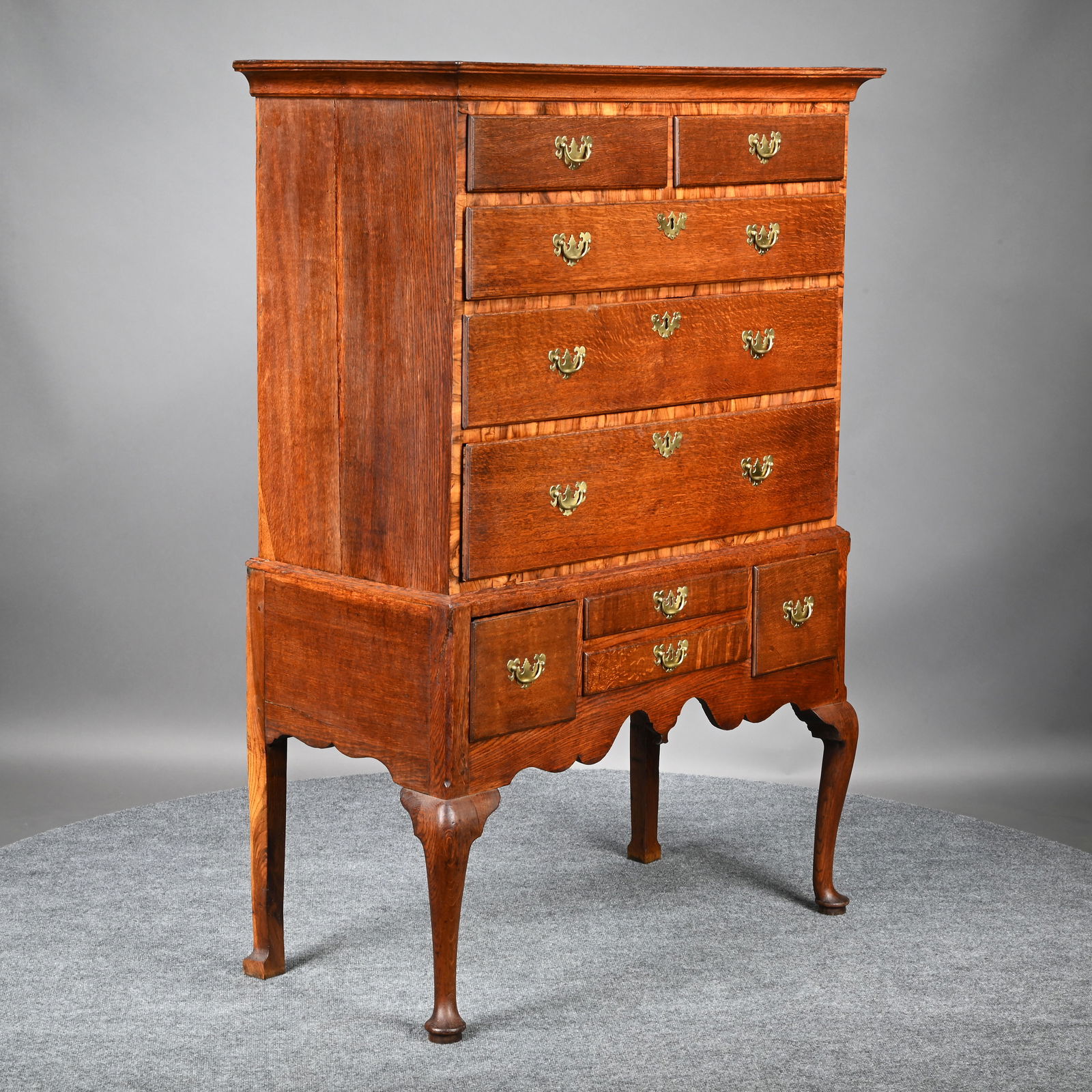 George II Oak and Oyster Veneer Tall Chest (1 of 13)