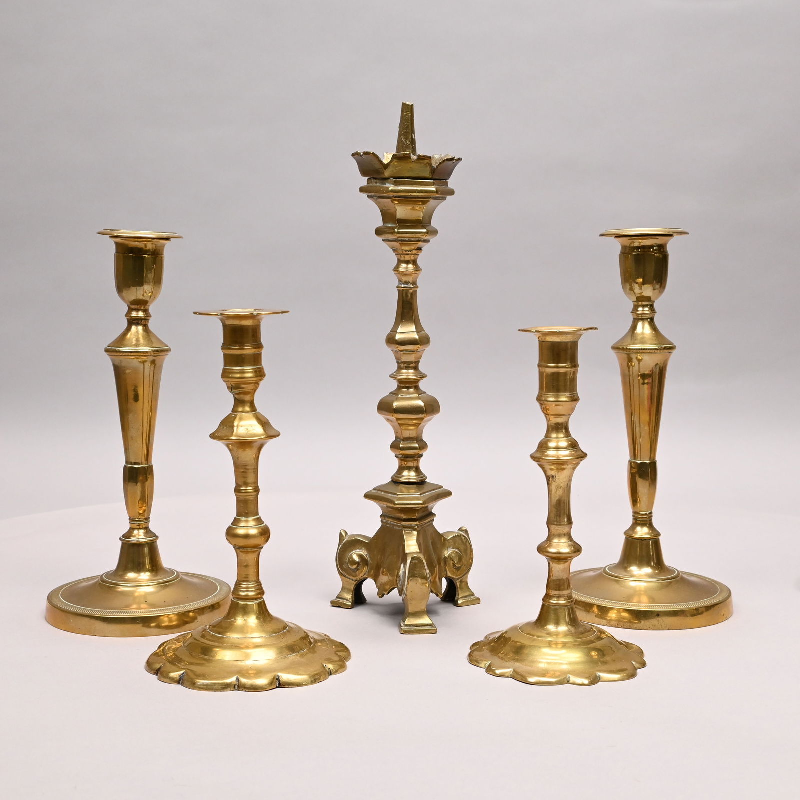 Five English and Continental Brass Candlesticks (1 of 10)