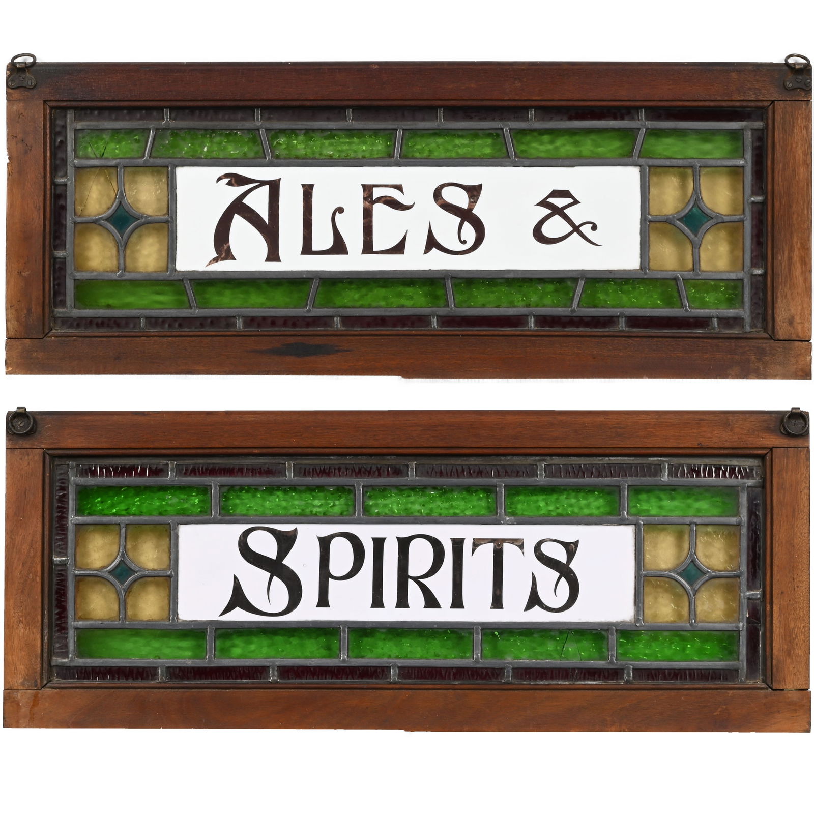 "ALES" and "SPIRITS," Pair Leaded Glass Transoms (1 of 8)