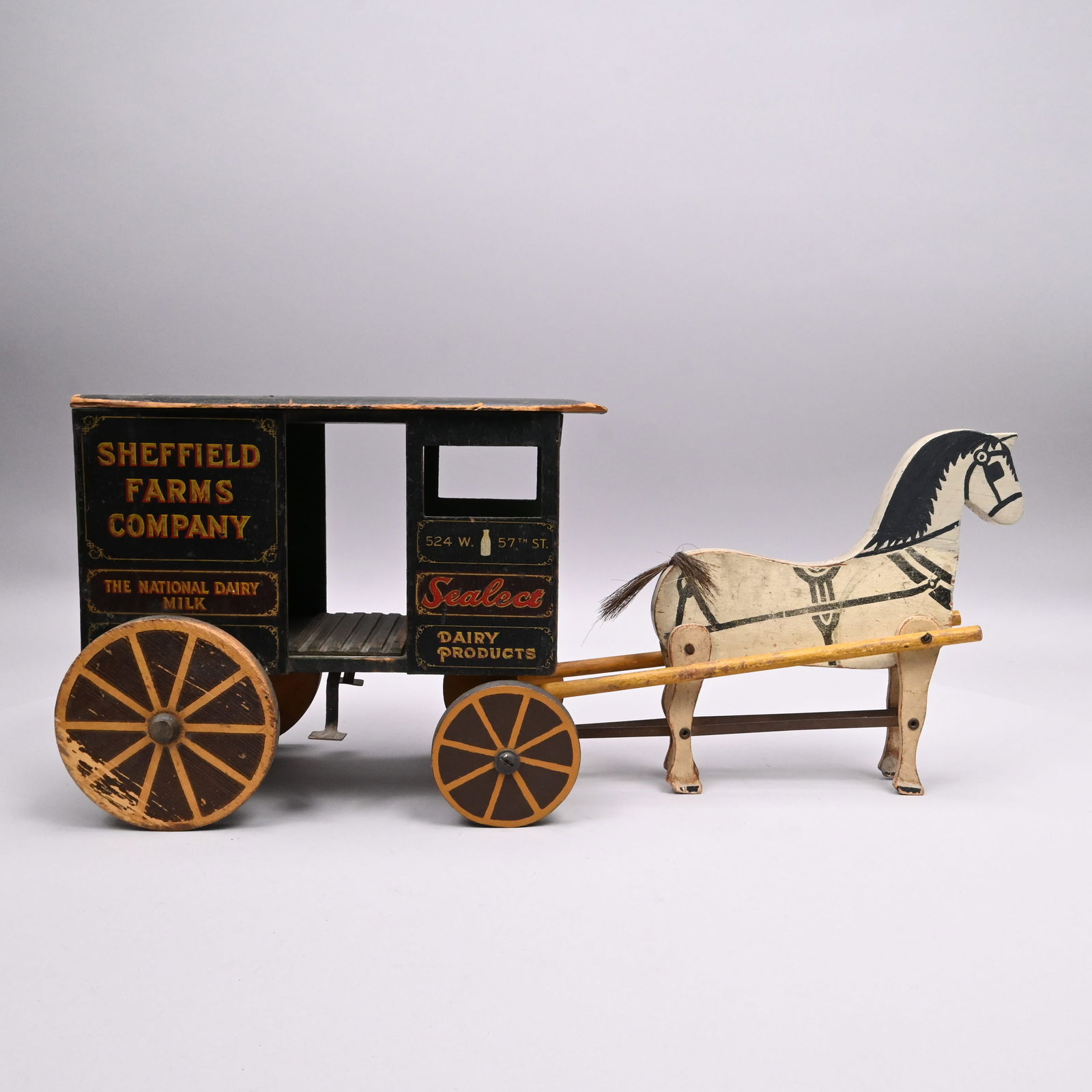 Painted Wood "Sheffield Farms" Toy Milk Wagon (1 of 7)