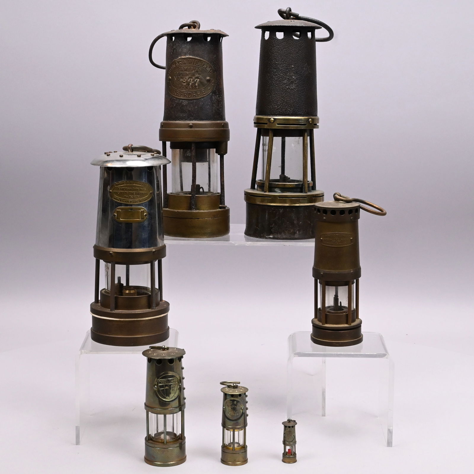 Seven English Brass Miner's Safety Lanterns (1 of 16)