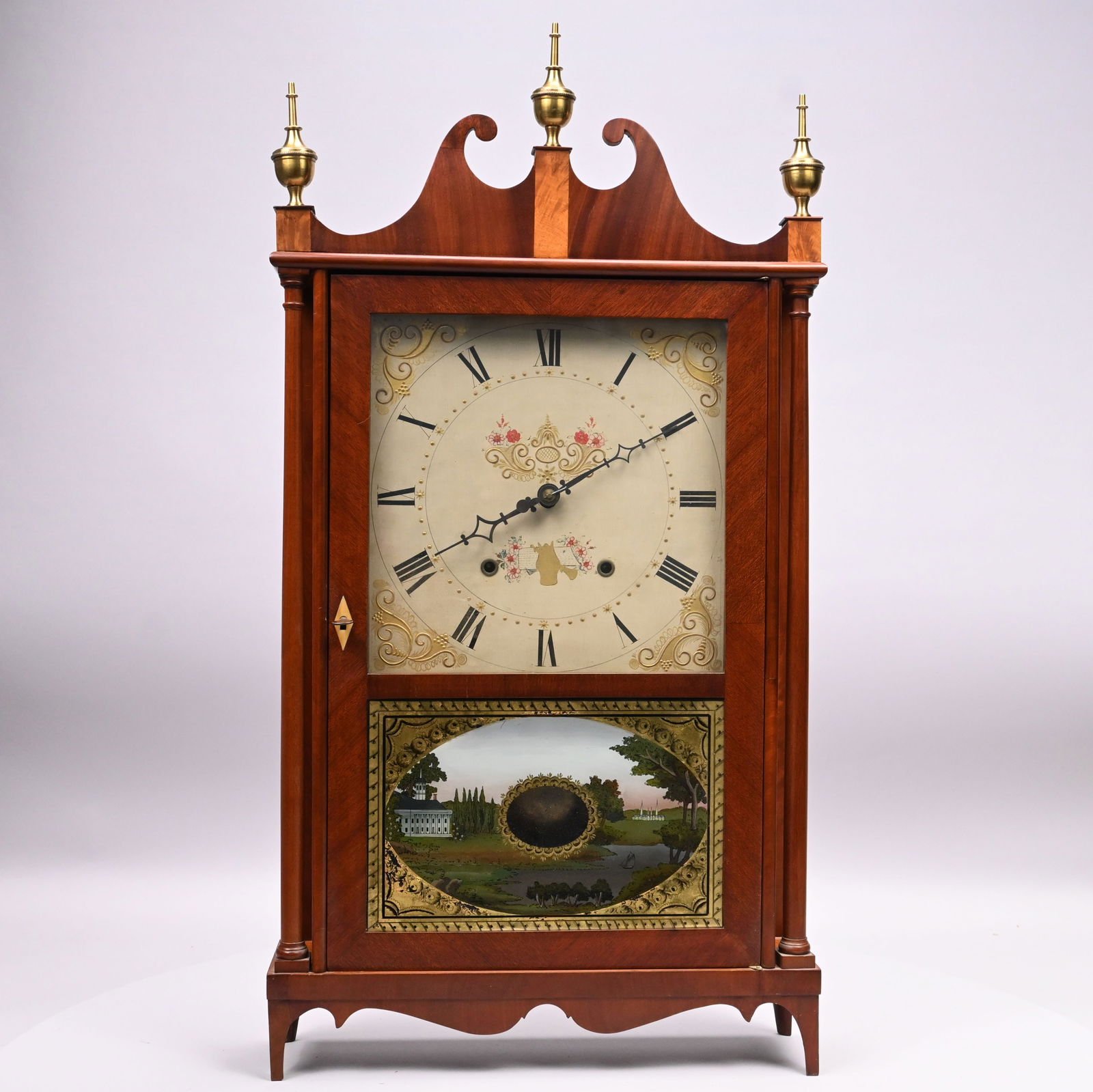 Eli Terry Mahogany, Eglomise Pillar & Scroll Clock (1 of 9)