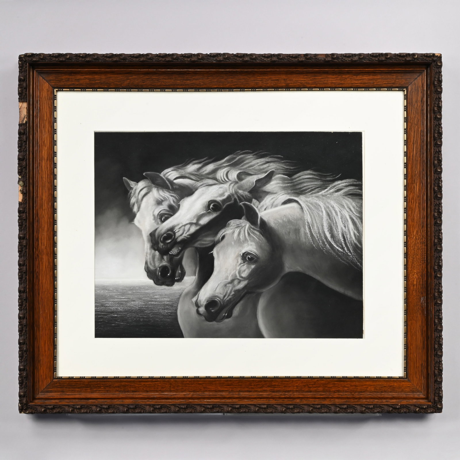 E. Bodwell Aft. John F. Herring- Pharaoh's Horses: Emma Bodwell, After John Frederick Herring. "The Pharaoh's Horses," 1855. Charcoal on paper, possibly unsigned (not examined out of the frame), 21.375 x 27.75 in., sight); housed in a rosewood-grained