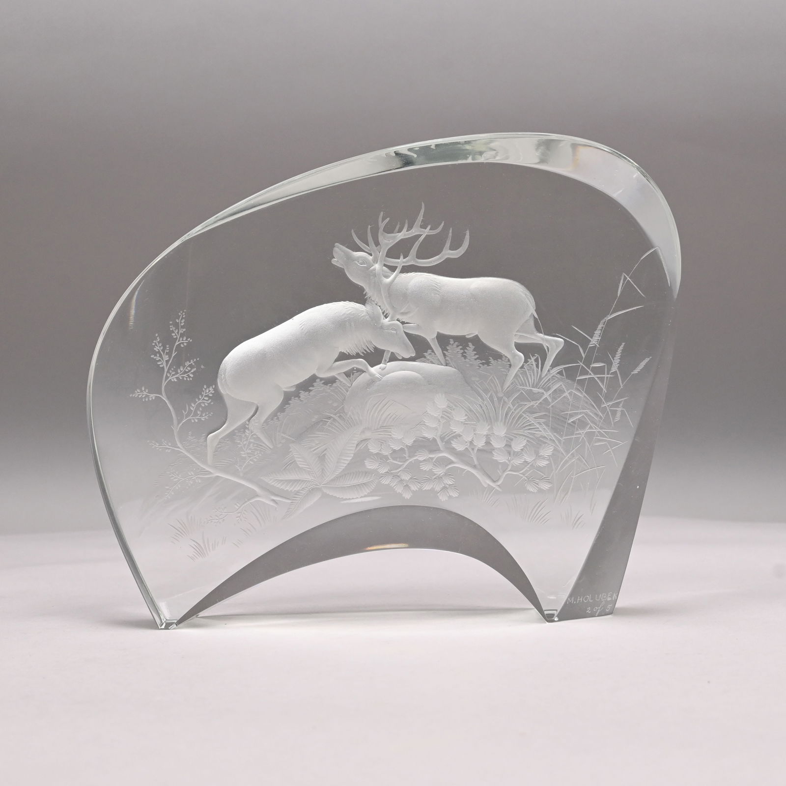 Milan Holubek - "Fighting Stags" Glass Sculpture (1 of 6)