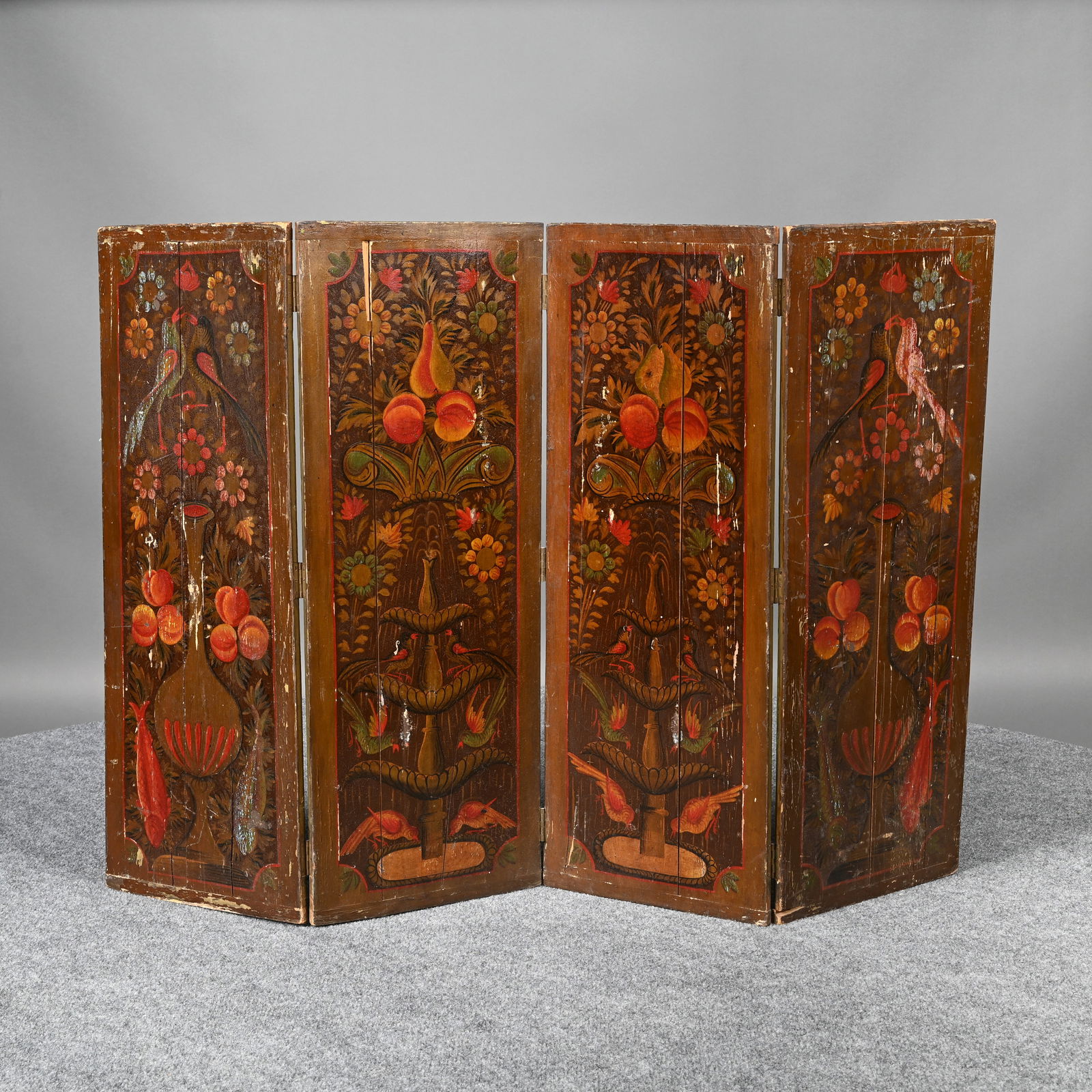 American Stencilled and Painted Four-Fold Screen (1 of 3)