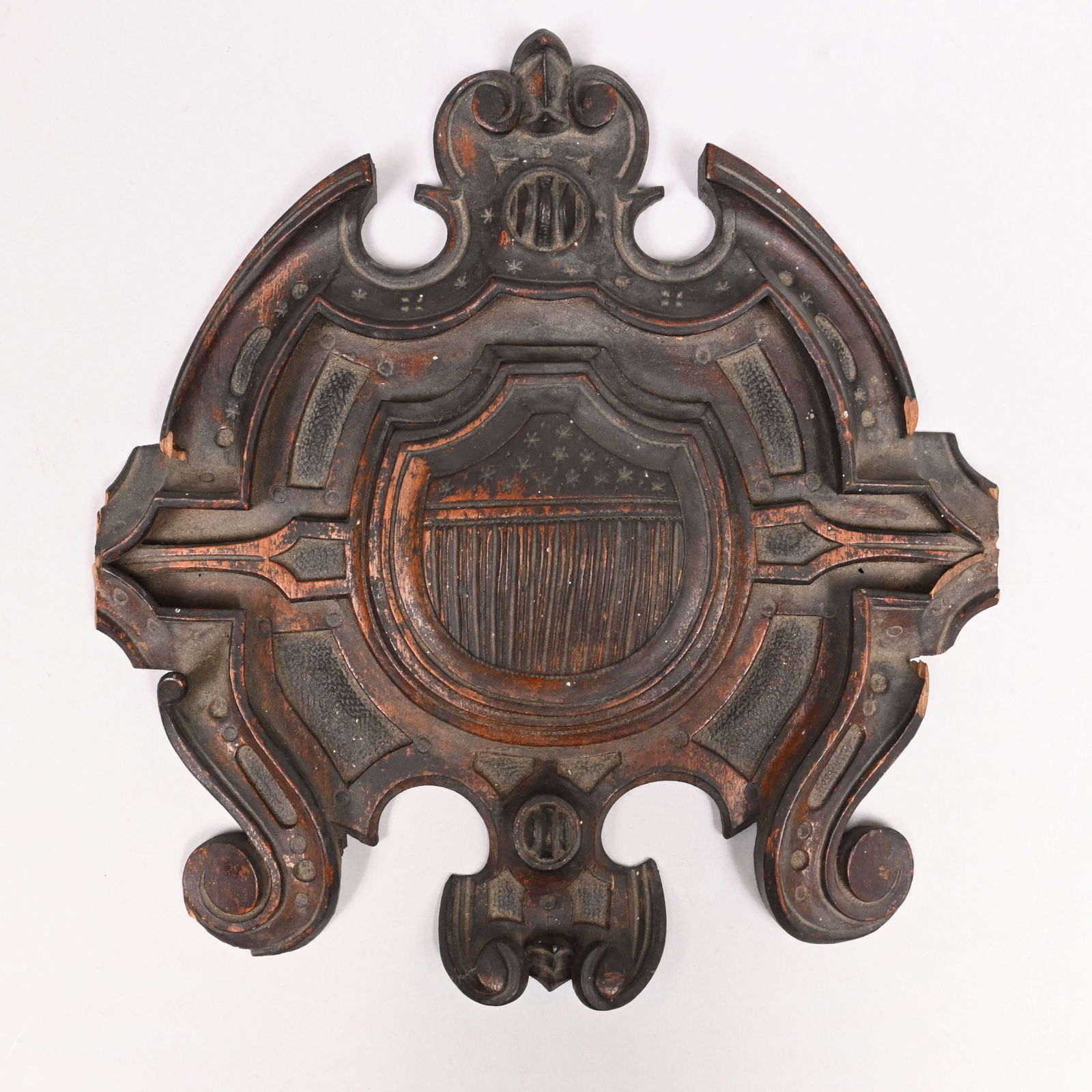 American Carved Walnut Shield, Attrib.John Bellamy (1 of 4)