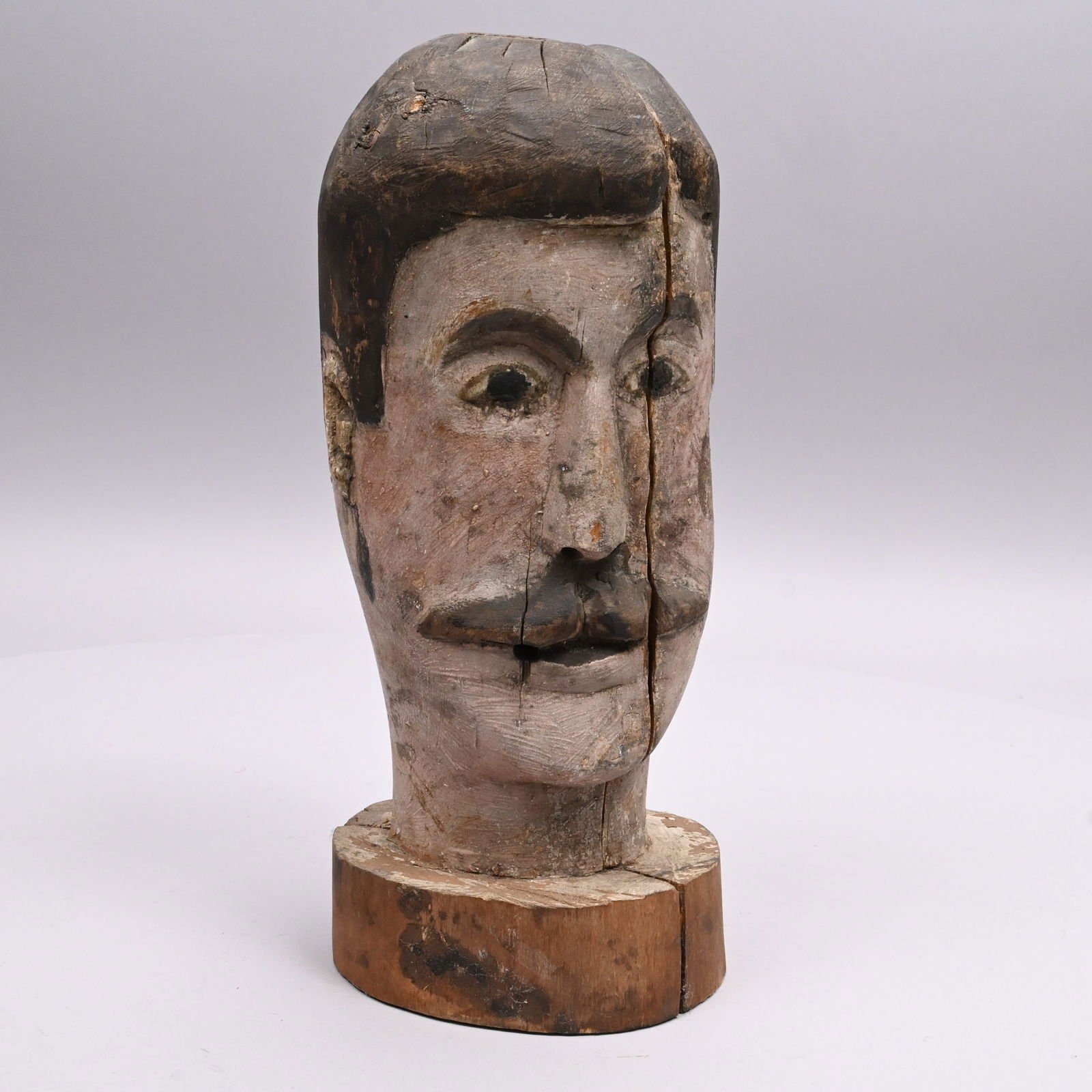Folk Art Carved and Painted Head of a Dapper Man (1 of 8)