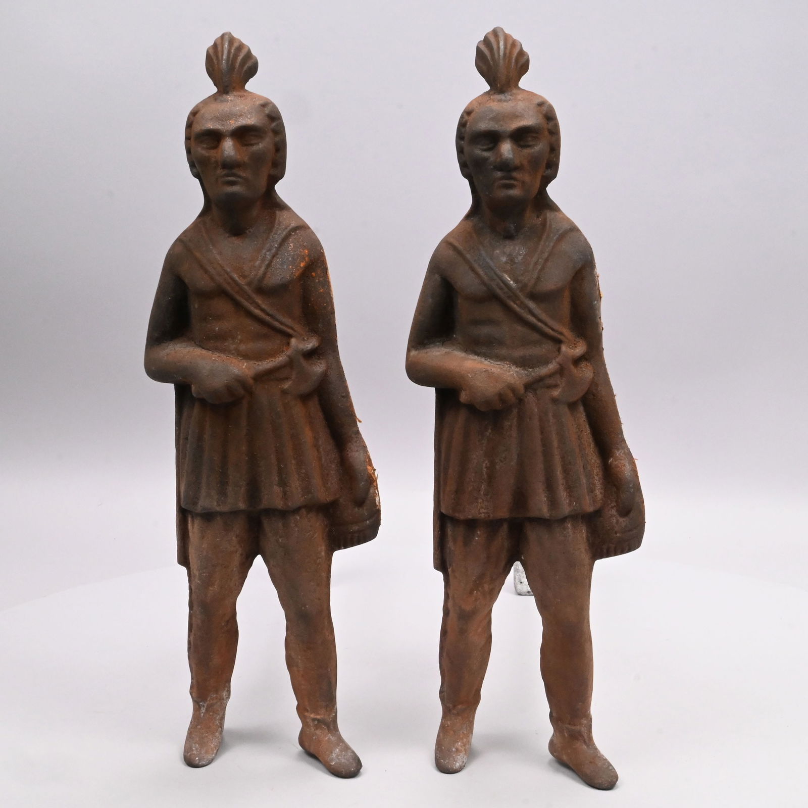 Rare Pair American Cast-Iron 'Massasoit' Andirons (1 of 9)