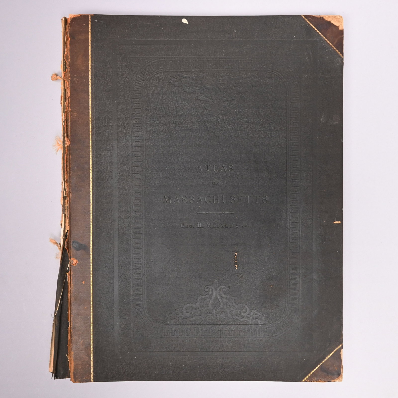 O.W. Walker - "Atlas of Massachusetts," 1891: Compiled Under the Direction of O.W. Walker, C.E. "Atlas of Massachusetts." Boston: George H. Walker & Co., 1891. Quarter brown leather spine, corners and covered boards, embossed with the title and f