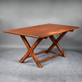 English Pine and Elm Sawbuck Table