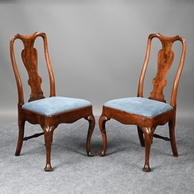 Pair of George II Figured Walnut Side Chairs