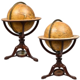 Pair English Terrestrial & Celestial Globes, Cary