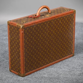 Louis Vuitton Canvas, Leather and Brass Suitcase