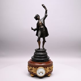 French Spelter Figural Clock on Rouge Marbre Base