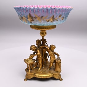 American Glass & Gilt-Silverplate Bride's Basket