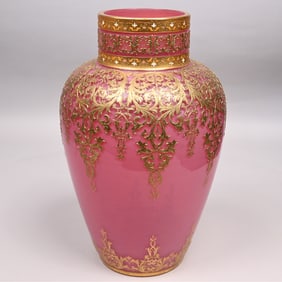 Loetz Pink Opaline Glass Vase Decorated by Moser