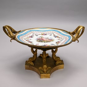 Sevres Style Porcelain Gilt-Metal-Mounted Tazza