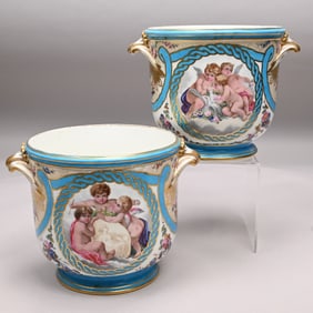 Pair of Sevres Style Porcelain Cache Pots