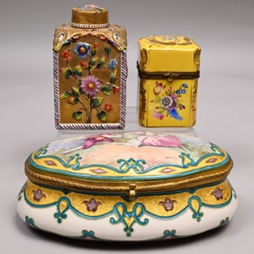 Three French Porcelain and Enamel Table Articles