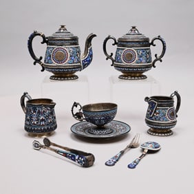 Assembled Russian Silver and Enamel Tea Service