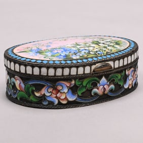 Russian Cloisonne Enamel and Silver Hinged Box