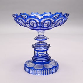 Russian Cobalt Blue Cut to Colorless Glass Tazza