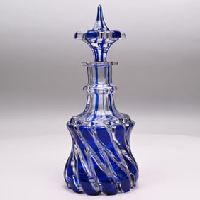 Russian Cobalt Blue to Colorless Glass Decanter