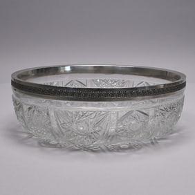 Russian Silver-Mounted Colorless Cut Glass Bowl