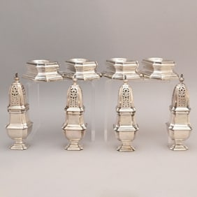 Set Eight George V Silver Casters and Salt Cellars