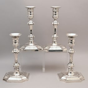 Set of Four George V Sterling Silver Candlesticks