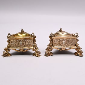 Pair of Continental Silver-Gilt Salt Cellars