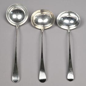 Three George III Sterling Silver Soup Ladles