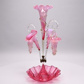 English Opalescent Cranberry Glass Epergne