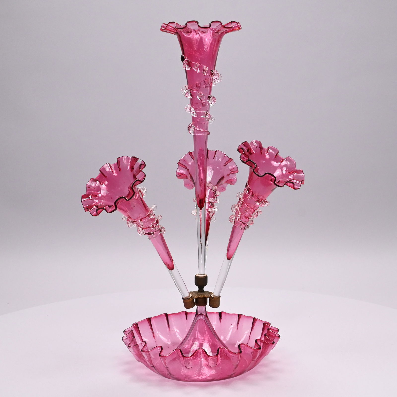 English Colorless and Cranberry Glass Epergne (1 of 9)