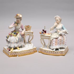 Pair of Meissen Porcelain 'Five Senses' Figures
