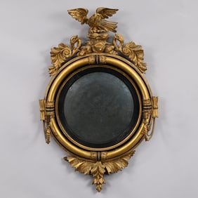 Classical Giltwood Convex Girandole Mirror