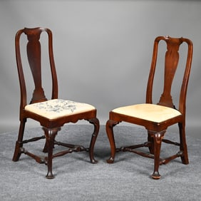 Near Pair of Queen Anne Walnut Side Chairs